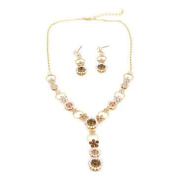 LUX Topaz Swarovski Rhinestone Circle Floral Necklace Earrings Set